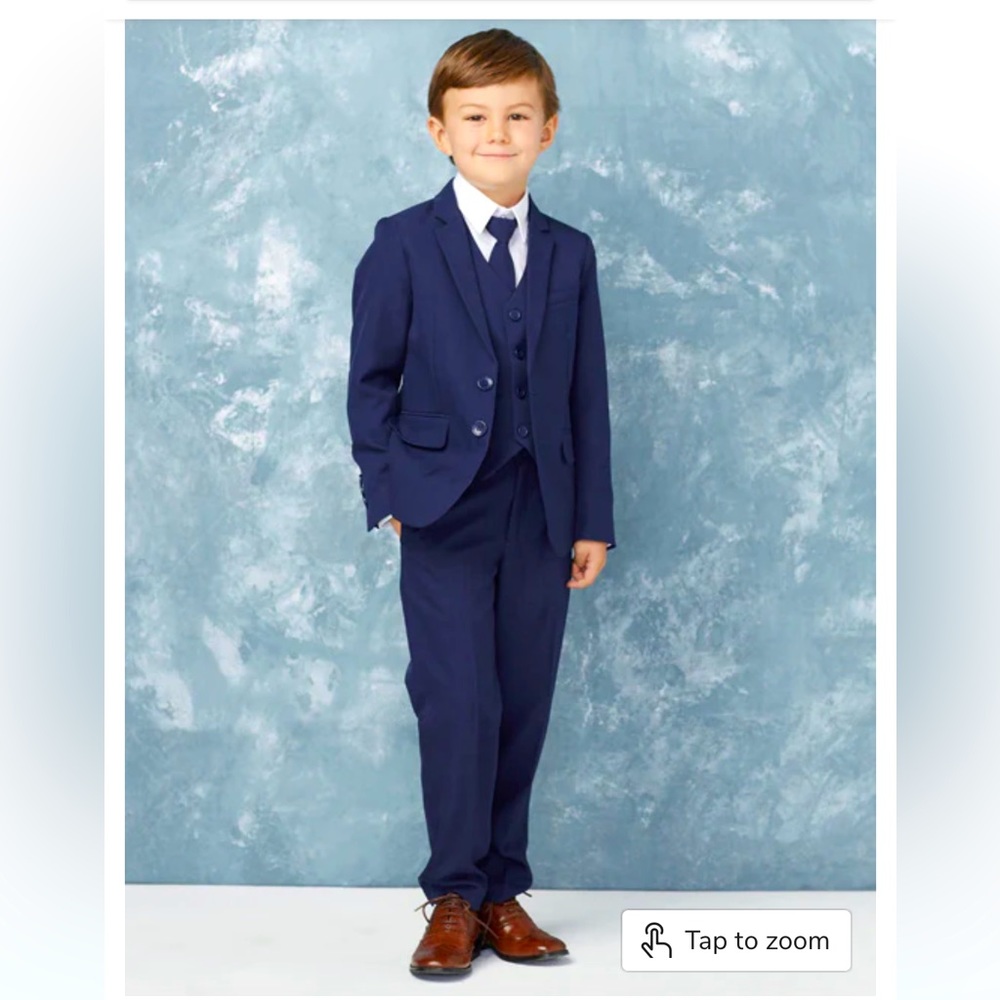 Boys Navy 5 piece slim suit slim fit size 6 Jewels and Gents